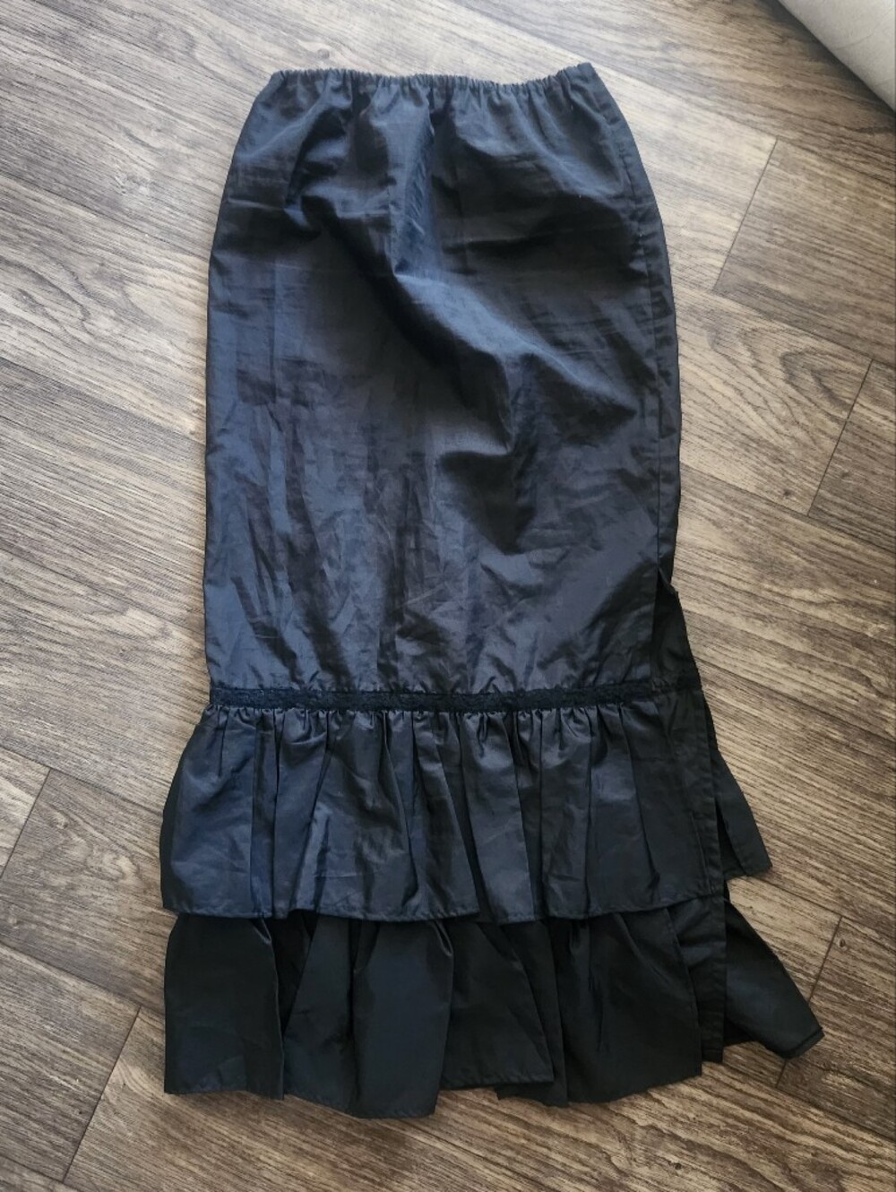 Black Taffeta Tiered Side Slit Maxi Skirt Whimsygoth Gothcore